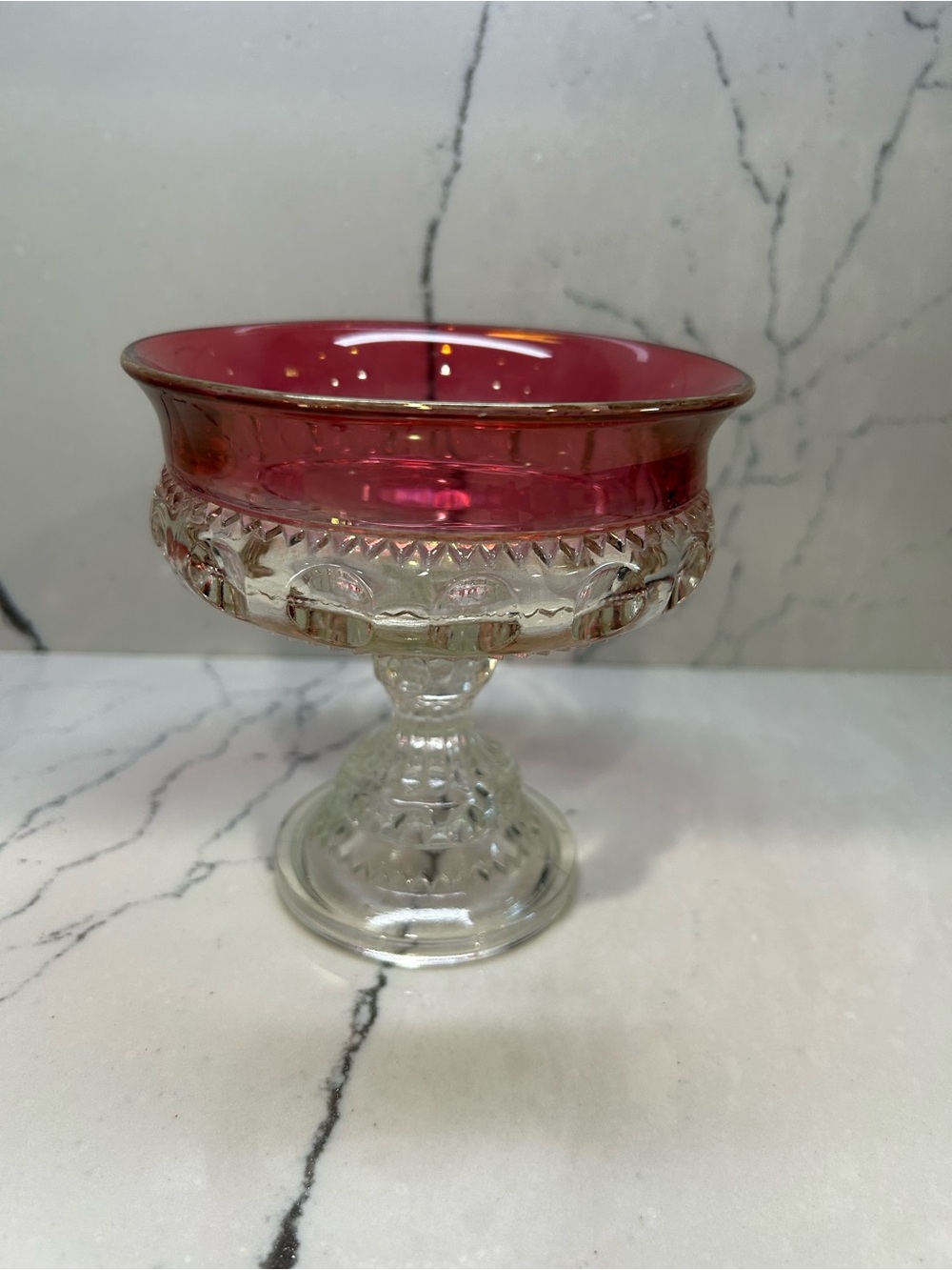 Indiana Glass Kings Crown Ruby Flash Thumbprint Compote Candy Dish